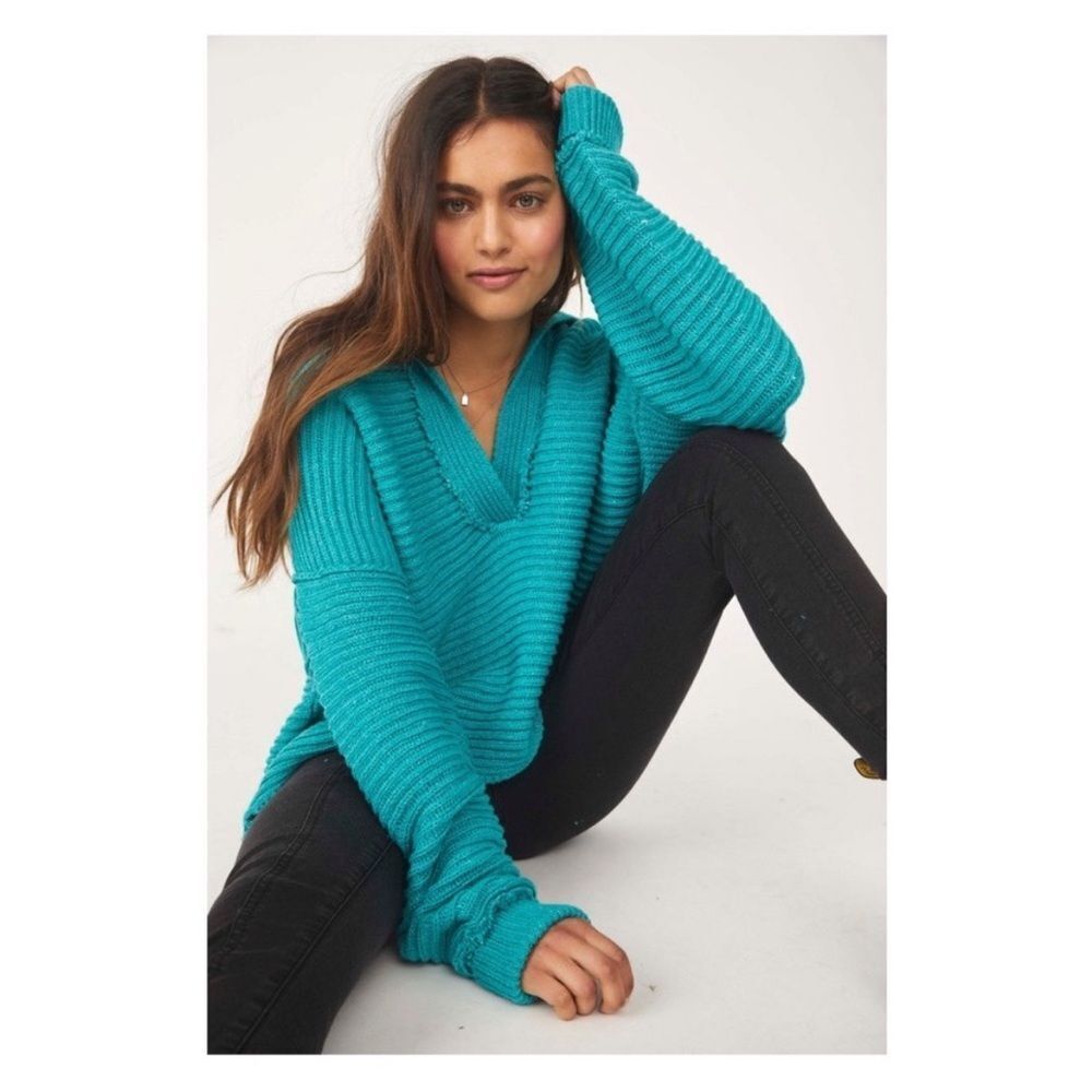 Free People Marlie Ribbed Pullover Sweater‎ in Mar Chiquita xs